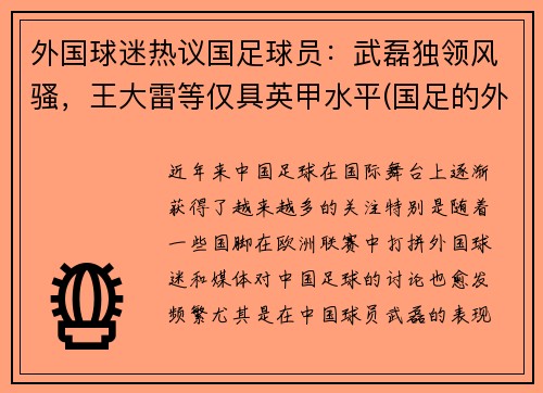 外国球迷热议国足球员：武磊独领风骚，王大雷等仅具英甲水平(国足的外国球迷)