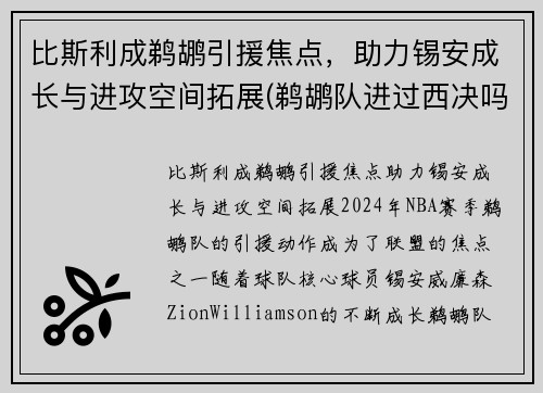 比斯利成鹈鹕引援焦点，助力锡安成长与进攻空间拓展(鹈鹕队进过西决吗)