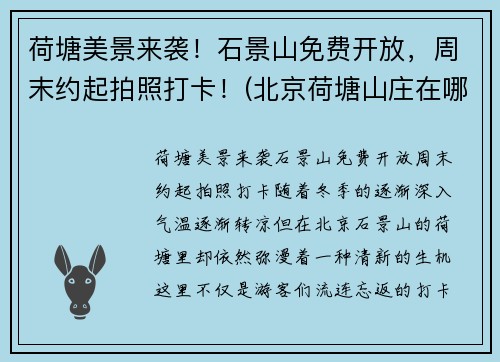 荷塘美景来袭！石景山免费开放，周末约起拍照打卡！(北京荷塘山庄在哪)
