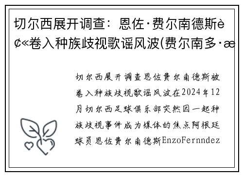 切尔西展开调查：恩佐·费尔南德斯被卷入种族歧视歌谣风波(费尔南多·恩里克)
